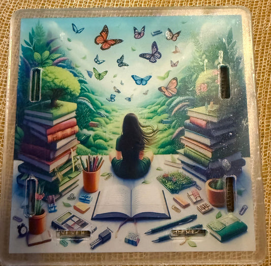 Woman Reading & Pretty Butterflies